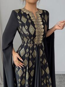 Rafferiza Women's Elegant Pleated Metallic Foil Party Dress - Black - View 5