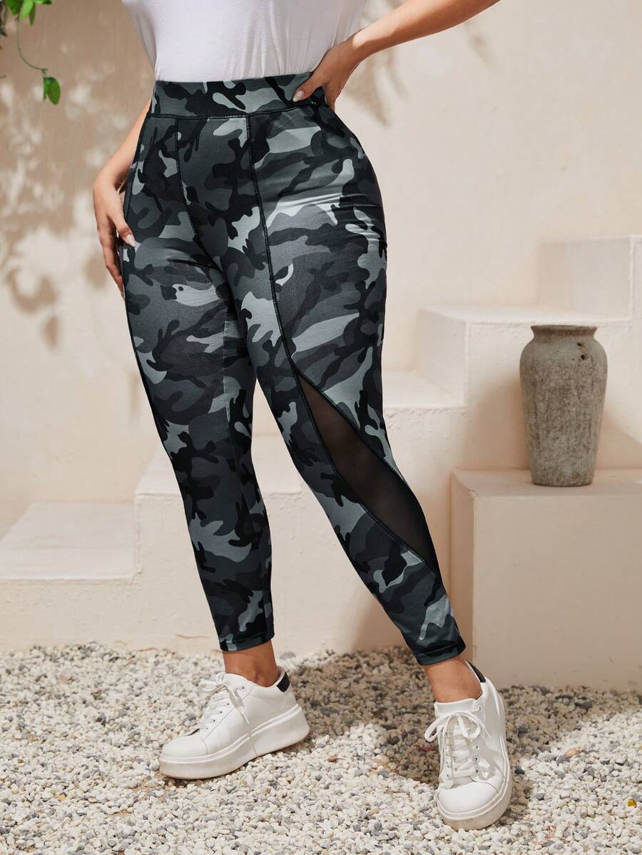 Mulvari Plus High Waist Camo Mesh Insert Leggings - Multicolor - View 1