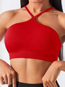SHEIN Core Rhythm Women Solid Color Sports Camisole, & Versatile For Chinese New Year - Red - View 5