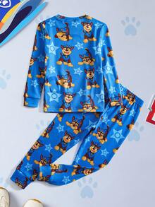 SHEIN | PAW Patrol Young Boy Comfortable Dog Print Long Sleeve Top And Pants Pajama Set, Autumn - Blue - View 2