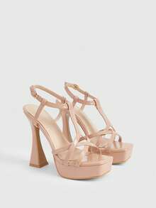 CUCCOO LuxiPop Damen Schuhe Sommer Neu Multi-Streifen Kreuz T-Riemen Design Quadratische Zehenkappe Weinglas Absatz High Heel Sandalen Sexy Eleganz Temperament Mode Leder Damen High Heel Plateau Sattelgurt Sandalen Offene Zehen Schuhe Abendschuhe Dating Party Dinner Party Sexy Nachtclub Stil Laufsteg Sexy Tragen - Lack khaki - Übersicht 3