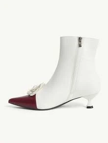 CUCCOO CHICEST 女士撞色尖头花卉装饰时尚细高跟踝靴 - 白色 - 查看 10