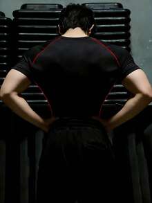 GymBeat 男士公牛印花圆领插肩短袖运动T恤 - 黑色 - 查看 2