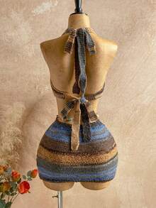 Soleia Women's Striped Backless Halter Neck Knit Dress - Multicolor - View 2