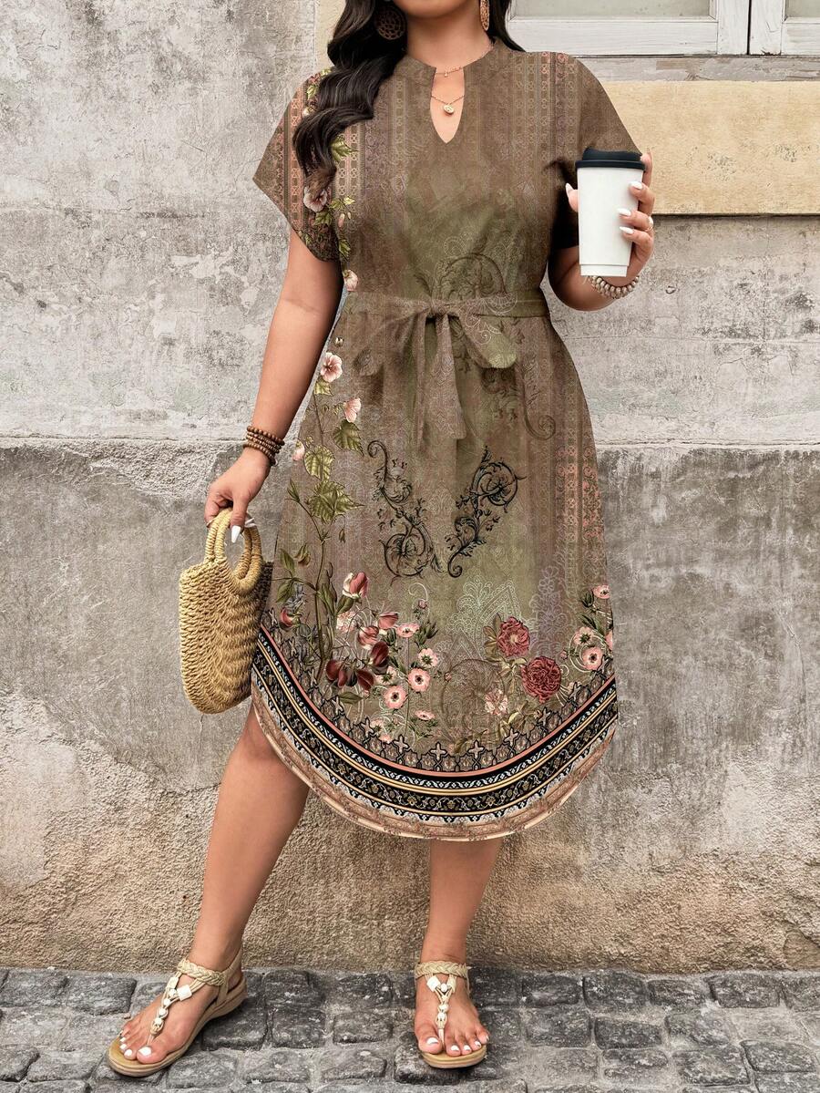 EMERY ROSE Đầm ngắn tay in hoa cỡ lớn, thích hợp cho mùa hè. - Nhiều màu - Xem 1