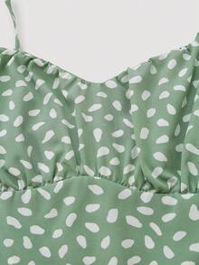 Olithes Vestido de tirantes con busto fruncido con estampado total, atuendo de playa de vacaciones para mujeres - Verde - Ver 6