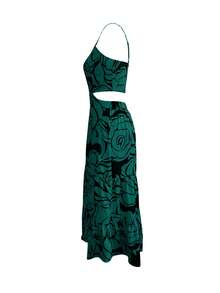Selamara Vestido de tirantes con estampado integral para mujer, para vacaciones/verano - Verde - Ver 3