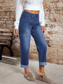 EMERY ROSE 女士休闲日常口袋纽扣牛仔裤 - 藍色 - 查看 3