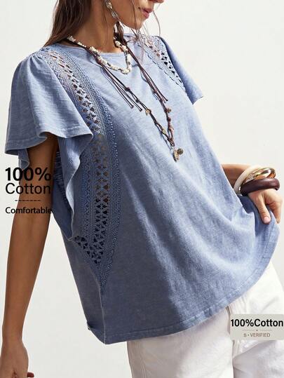 Bohemela Damtröja med rund hals och kort ärm, enfärgad och lös passform, avslappnad