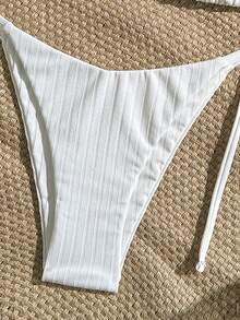 Bộ bikini hai mảnh Swim Mod màu trơn, kiểu cổ yếm, tam giác và quần bơi buộc dây bên hông, gợi cảm, thích hợp cho mùa xuân/hè, phong cách Boho, đi nghỉ mát, họa tiết cây cọ, hai mảnh, đi biển, bikini nhiệt đới, bikini phong cách Boho, bikini vỏ sò, bikini hoa, bikini sao biển. - trắng - Xem 5