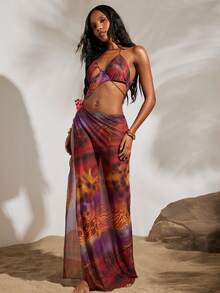 Opulessa Spring & Summer Vacation Beach Sexy Knitted Mesh Printed Slit Dress For Women - Multicolor - View 4