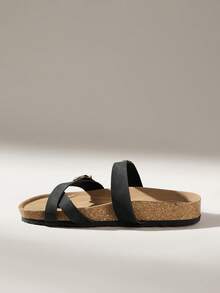 Solecia Casual Cork Sole Adjustable Buckle Sandals For Ladies - Black - View 6