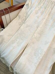 GlowEve CURVE Quần ống rộng thường ngày bằng vải jacquard có túi lưng thun co giãn cho nữ cỡ lớn - Màu be - Xem 3