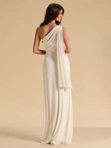 SHEIN BAE 不对称薄纱系带腰连衣裙，优雅沙滩裙，轻盈连衣裙，度假沙滩装 - 杏色 - 查看 7