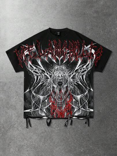 ROMWE MEN 男士卡通人物印花做旧T恤