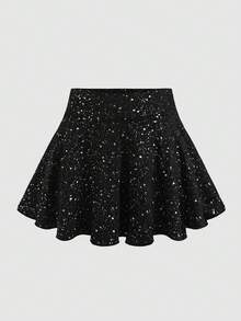 SHEIN 少女高腰金属色A字裙 - 彩色 - 查看 3