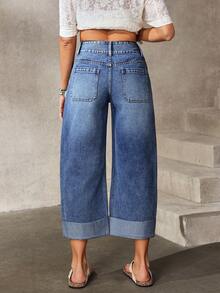 EMERY ROSE Women's Casual Versatile Solid Color Cropped Jeans With Slant Pockets - Blue - View 2