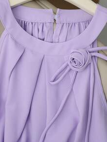 Franclia French-Style Elegant And Fashionable Casual Three-Dimensional Floral Ribbon Halter Neck Sleeveless Women's Top, Purple Top, Women's Summer Outfit, Vacation Outfit, Summer Top, Elegant And Flowy Top, Casual Top. - Mauve Purple - View 4