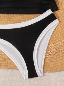 Swim Chiccia Swim Chic Sea Plain Swimwear For Women, Bow Accent Contrast Color With Detachable Halter Strap - Black and White - View 7