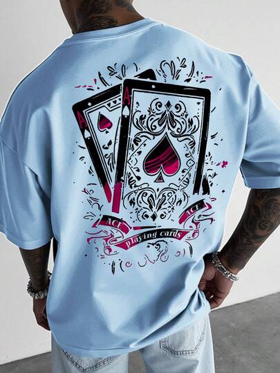 Manfinity LEGND Men's Poker Print Round Neck Loose Casual Short Sleeve T-Shirt