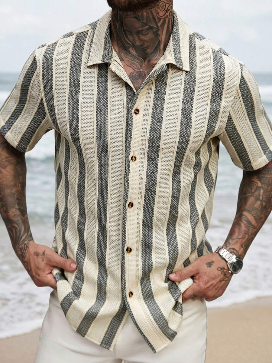 VENTUSAIL Áo sơ mi cổ polo sọc thường ngày dành cho nam - Nhiều màu - Xem 1