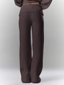 MUSERA Quần ống rộng phối ren gân, chi tiết móc len, cạp gập, chỉ bán quần. Thích hợp mặc đi cà phê, câu lạc bộ hoặc dự tiệc tối. - Màu nâu Sô-cô-la - Xem 4