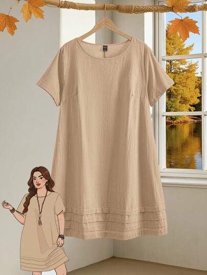 EMERY ROSE 大码纯色短袖休闲度假连衣裙，女士夏季服装/夏季，热带度假女装