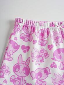 THE POWERPUFF GIRLS X SHEIN 少女花朵、泡泡、毛茛图案吊带背心和短裤内衣套装 - 白色 - 查看 4