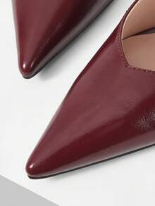 Mnmlis 女士尖头玛丽珍系带时尚个性化高跟鞋，圣诞节礼物 - 酒紅色 - 查看 8