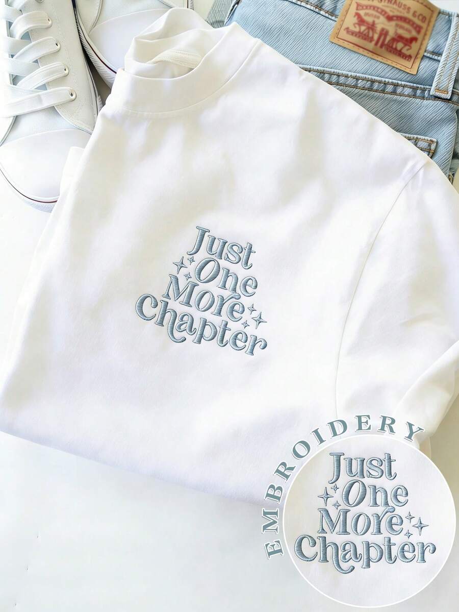 女士T恤 / 刺绣字母图案 / 刺绣工艺 / 2026新款上衣 / 休闲、简约、时尚上衣 / 时尚T恤 / 女士宽松休闲圆领T恤 / 春夏 - 白色 - 查看 1