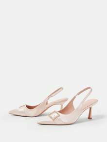 CUCCOO HITCHD Women's Pointed Toe Rhinestone Buckle Design Everyday Versatile Fashion High Heels Valentine's Day Elegant Shoes - Rose Gold - View 10