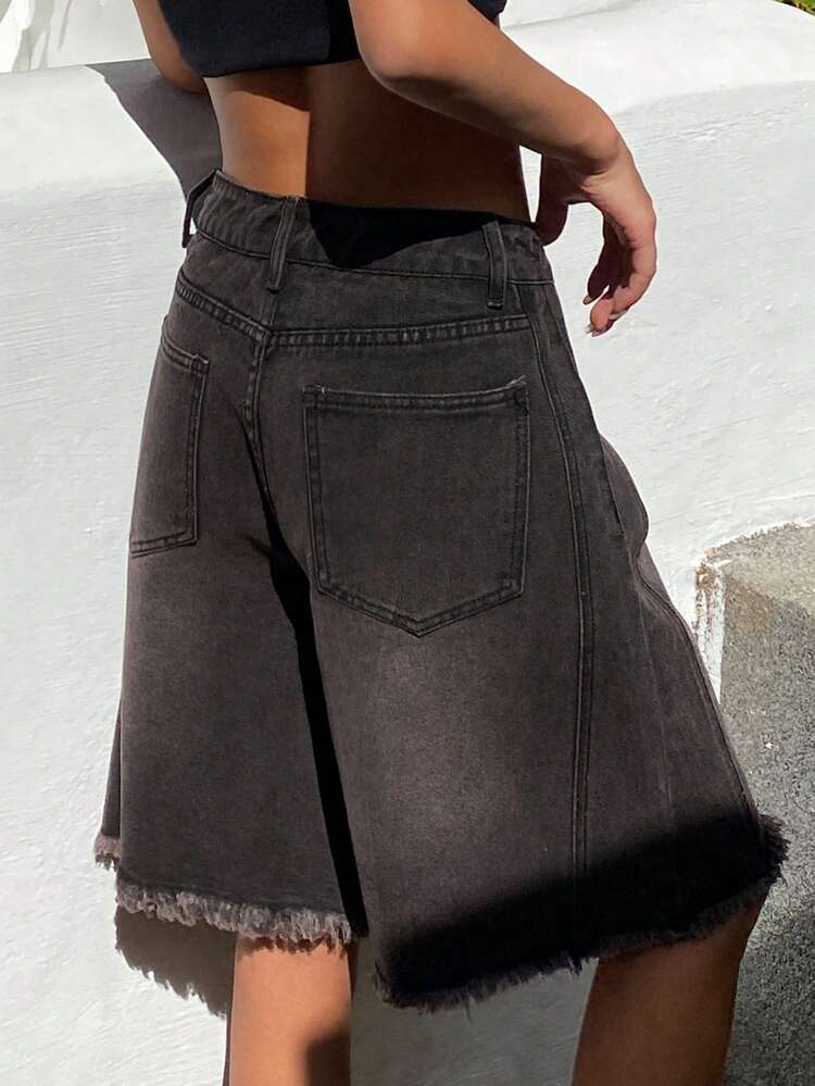 Women's Distressed Wash Denim Shorts Y2k Jorts