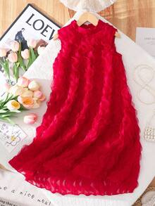 Elegant Tween Girls Red Sleeveless Short A Line Dress For Parties And Vacations - Red - View 3