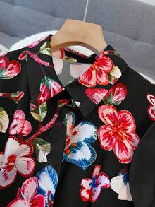 Franclia 女士优雅印花衬衫裙，适合春夏度假和日常穿着 - 黑色 - 查看 4