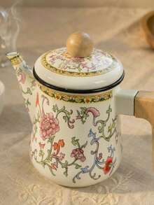 Cirelle 1.2升搪瓷茶壶，木柄设计——复古花卉图案，炉灶咖啡壶，是下午茶、早午餐或馈赠佳品的完美之选。 - 彩色 - 查看 2