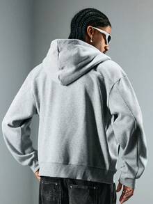 ROMWE MEN Street Life Men's Casual Versatile Airplane Buckle Hoodie Sweatshirt, Gray - Grey - View 7