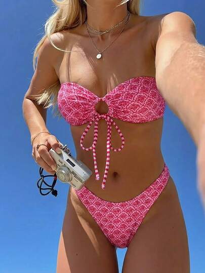 Swim Mod 女士热带印花两件式比基尼套装，休闲度假风