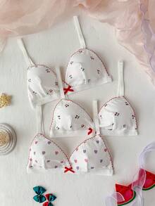 Eraneu 3pcs/Set Women's Ribbed Print Wireless Bra Set, Lightweight, Valentine's Day - Multicolor - View 5