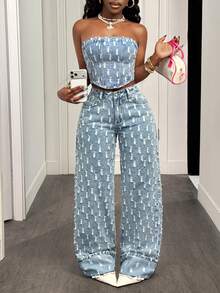 Slaydiva 女士休闲日常街头风破洞斜插口袋宽松牛仔裤 - 淺色水洗藍 - 查看 1