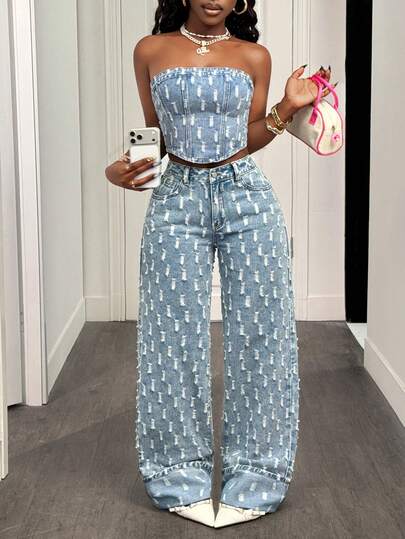 Slaydiva Women's Casual Everyday Street Ripped Slant Pocket Loose Fit Jeans