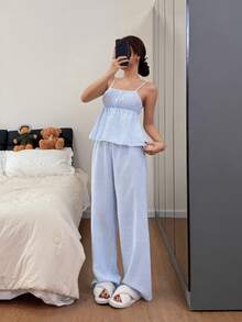 Dream Adore Fresh Striped Camisole & Pants Pajama Set - Blue - View 3