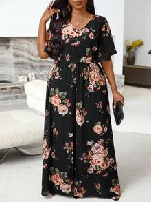 EMERY ROSE Bộ jumpsuit ống rộng tay bồng in hoa thanh lịch dành cho nữ cỡ lớn, kiểu dáng nghỉ dưỡng. - Nhiều màu - Xem 7