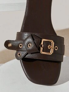 Solezae صندل نسائي مريح بدون كعب مزين بفتحات عقدة - شوكولاته بني - مشاهدة 5