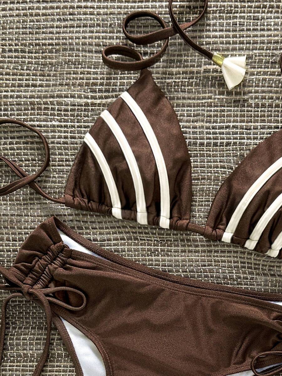 Swim Vcay 露背系带设计，腰部抽绳优雅度假女士泳衣套装 - 彩色 - 查看 1