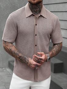 Manfinity CasualCool Men's Casual Refined Commute & Home Short Sleeve Shirt - Khaki - View 4