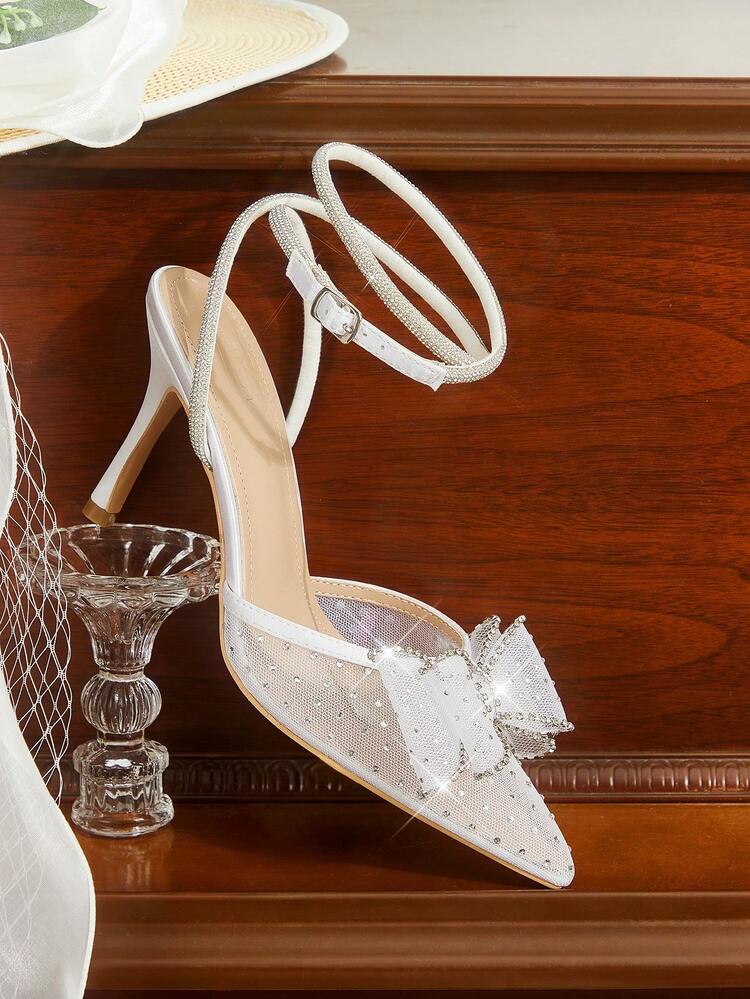 CUCCOO HITCHD Women's Pointed Toe High Heel Shoes With Mesh, Rhinestone Butterfly Decor, Suitable For Wedding, Party, Spring/Summer Elegant Shoes Wedding Shoes