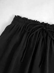 SHEIN Tall Women's Casual Loose Fit Wide Leg Pants, Crinkle Chiffon Fabric - Black - View 4