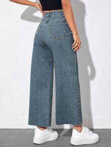 EMERY ROSE Quần jeans nữ ống đứng dáng casual thường ngày, rách gấu, túi xéo. - Màu xanh lam - Xem 2