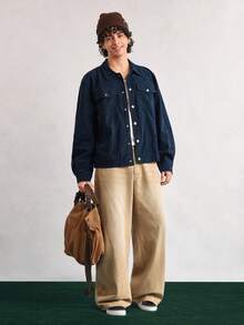 Open Phase Vintage Corduroy Jacket For Men, Spring And Autumn, Fully Lined, Workwear Jacket, Loose Silhouette, Button Design, Streetwear Style INS,Daily Matching, Boyfriend/Husband Gift, - Navy Blue - View 2