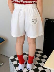 DAZY Young Girl Letter & Heart Patch Elastic Waist Shorts - Apricot - View 5